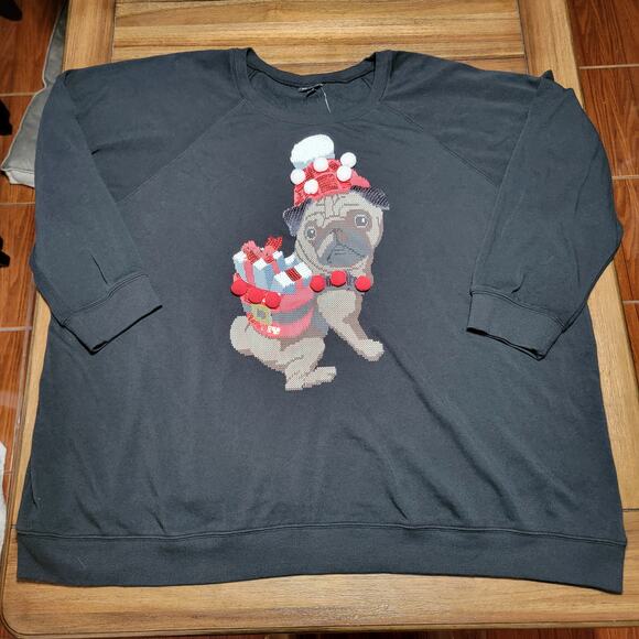 Torrid LS Black Christmas Sweatshirt Sequin Pug - Size 5 NWT - Picture 1 of 7